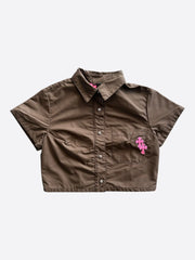 Chrome hearts brown and pink leather cross